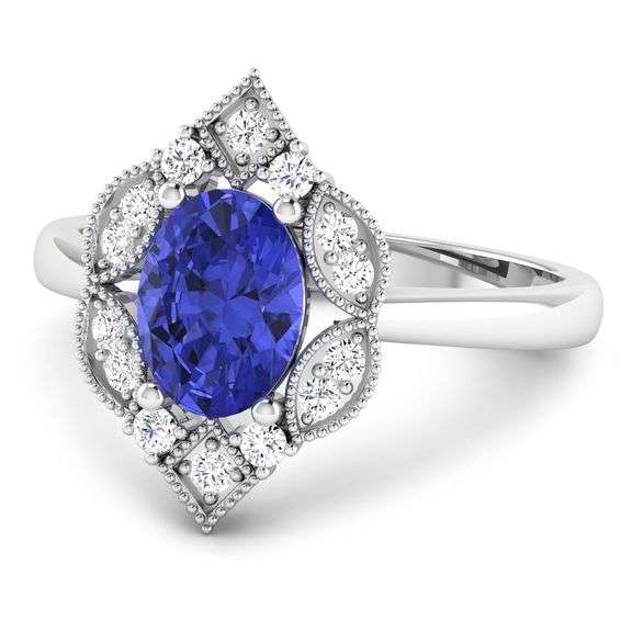 14KT White Gold 1.09ctw Tanzanite and Diamond Ring