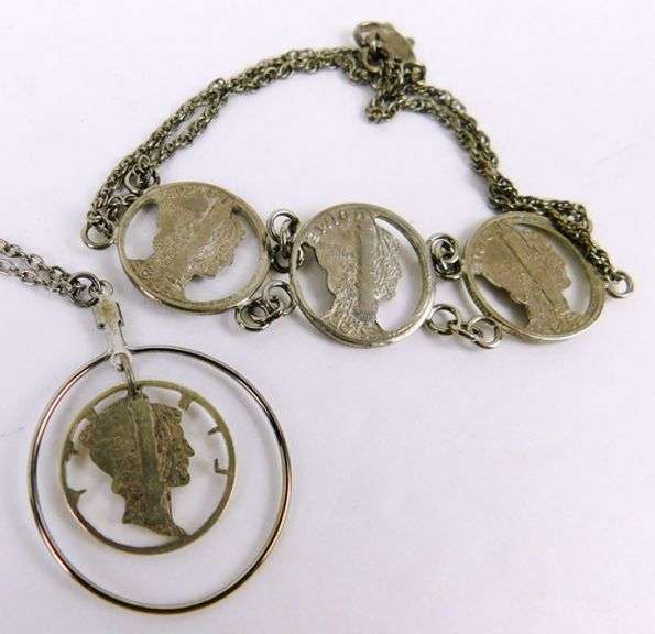 Silver Cut-Out Liberty Dime Necklace & Bracelet