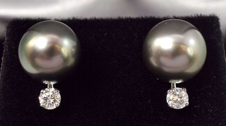 Dreamy Tahitian Pearl and Diamond Earrings in 14K White Gold