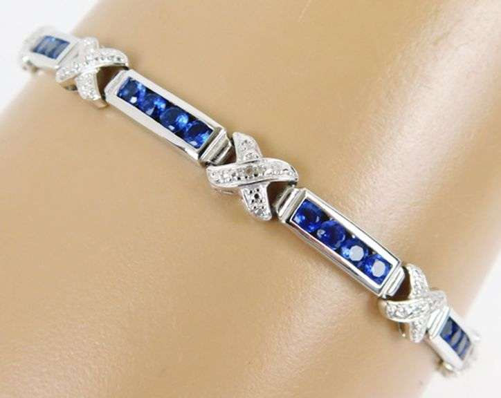 Sterling Sapphires & Diamond Accents Bracelet, 8 In.