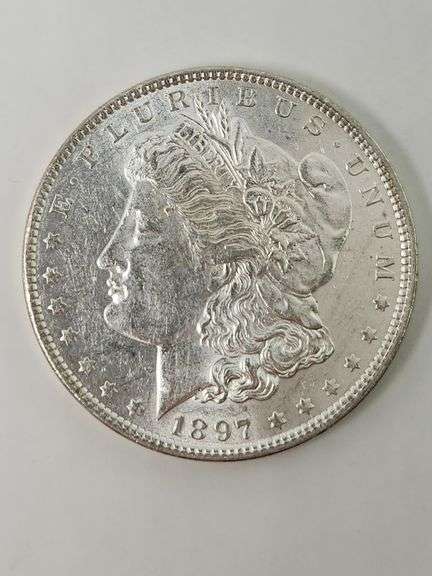 1897 Morgan Silver Dollar, CLEANED / AU Details