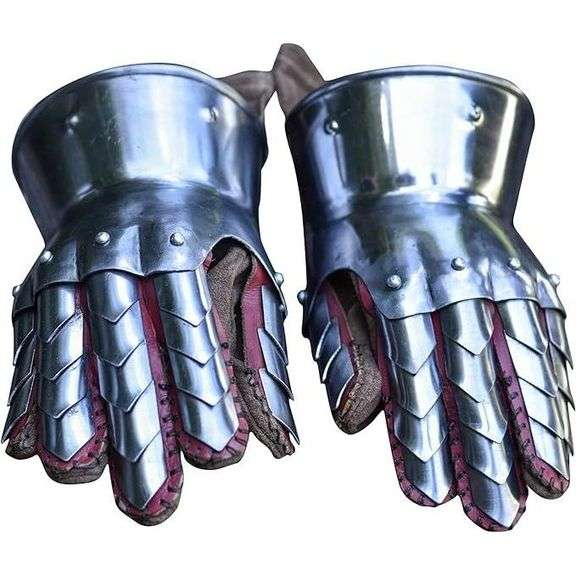 Medieval Steel Gauntlets with Leather Gloves
