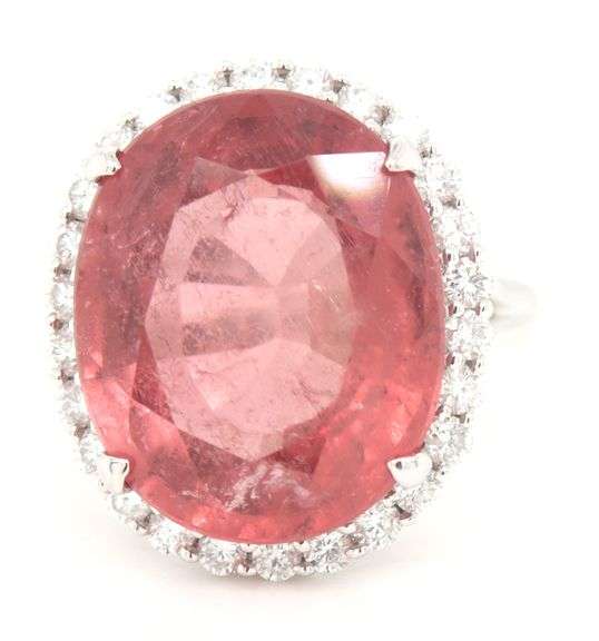Exquisite 18k White Gold Tourmaline and Diamond Ring