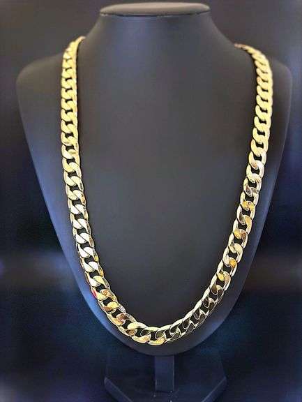 Huge 133.5 Gram 14 Kt Tri-Layered Gold Plate Cuban Link Necklace