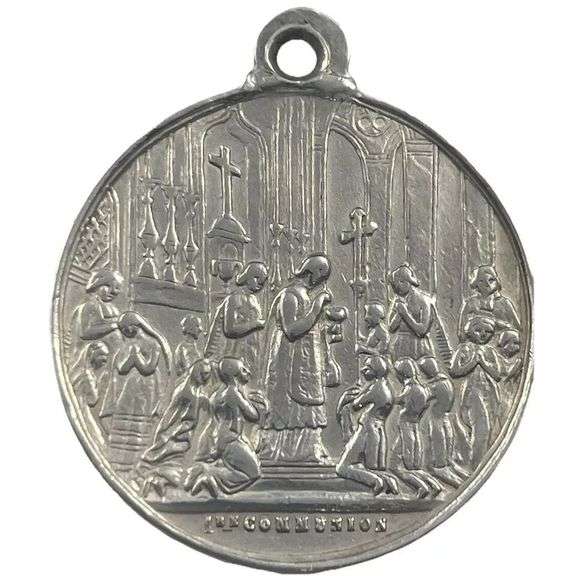 Antique 1858 French Silver First Communion Medal