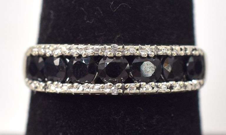 Darling 10K White Gold Blue Sapphire Gemstone and Diamond Ring