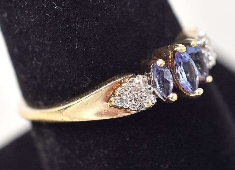 Amazing Iolite and Diamond Ring in 10K Yellow Gold