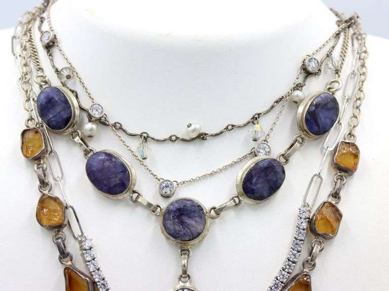 Vintage 925 sterling silver group lot of 4 necklaces