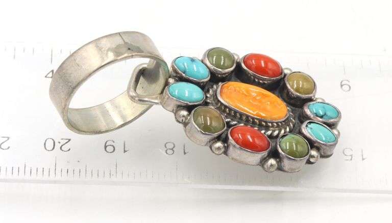 Lot of 3 Vintage 925 sterling silver Turquoise and Coral pendants