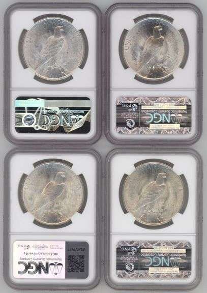 Great nearly Gem BU Peace Silver Dollars 1922 to 1925. NGC MS64