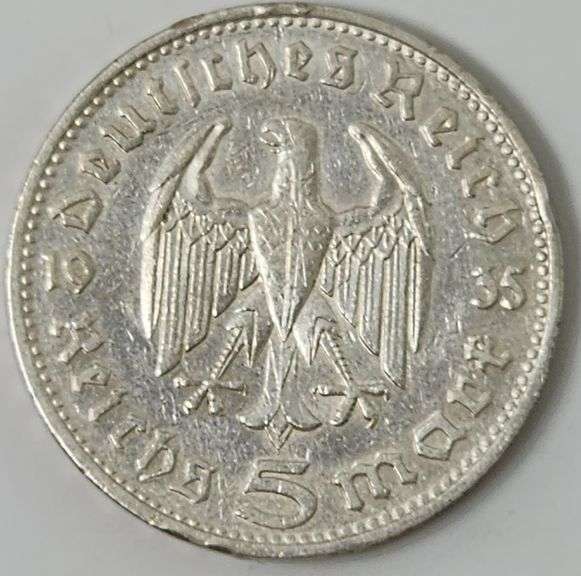 1935-D 5 Reichsmark Paul Von, Circulated