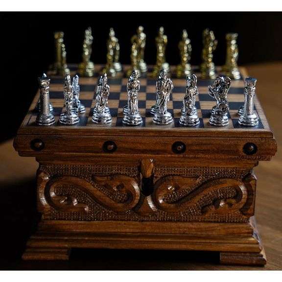 Premium Chess Set Handmade Wooden Chess Box with Hidden Key