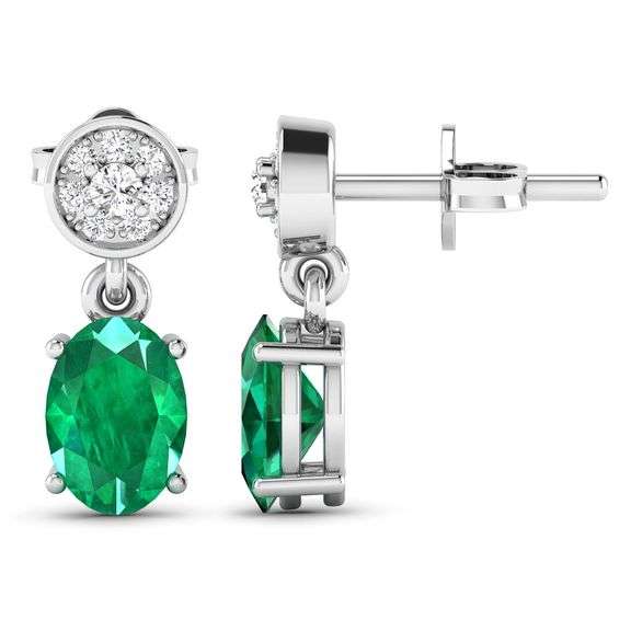 14KT White Gold 1.12ctw Zambian Emerald and Diamond Earrings