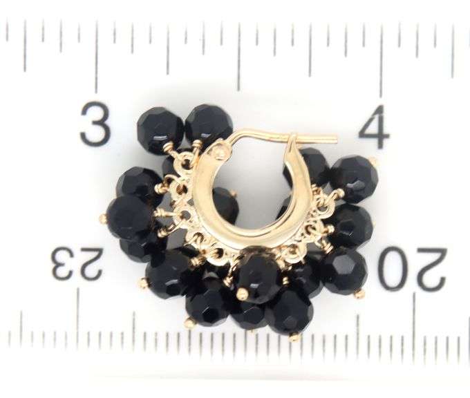 14kt Yellow gold black onyx bead huggies