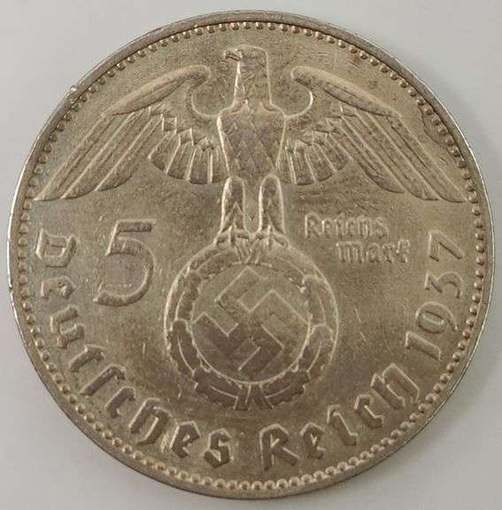 1937-J 5 Reichsmark Paul Von, Circulated