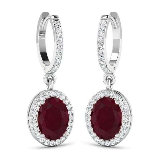 14KT White Gold 3ctw Ruby and Diamond Earrings