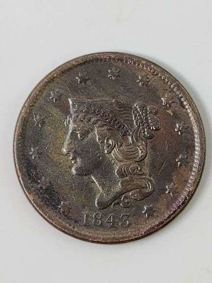 1843 Braided Hair Cent, Circulated