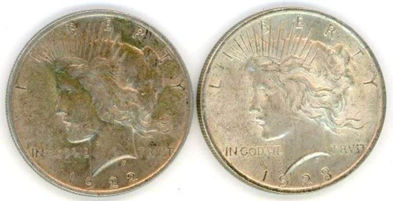 1922 & 1923 Peace Silver Dollars in F