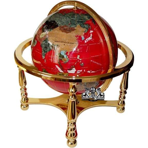 21-Inch Red Lapis Gemstone Globe