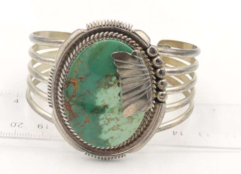 Wide Vintage 925 sterling silver Turquoise cuff bangle