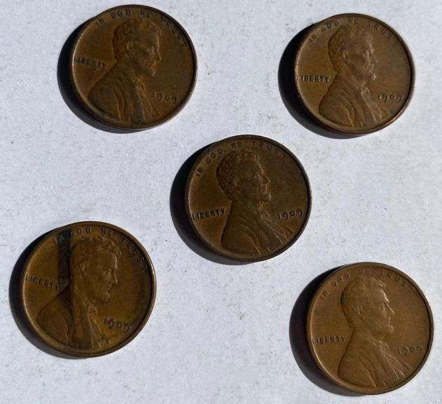 5 Sharper 1909 VDB Type Lincoln Cents