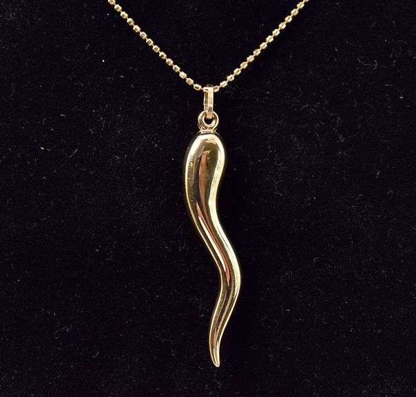 Impressive 14K Cornicello Italian Horn Pendant Necklace