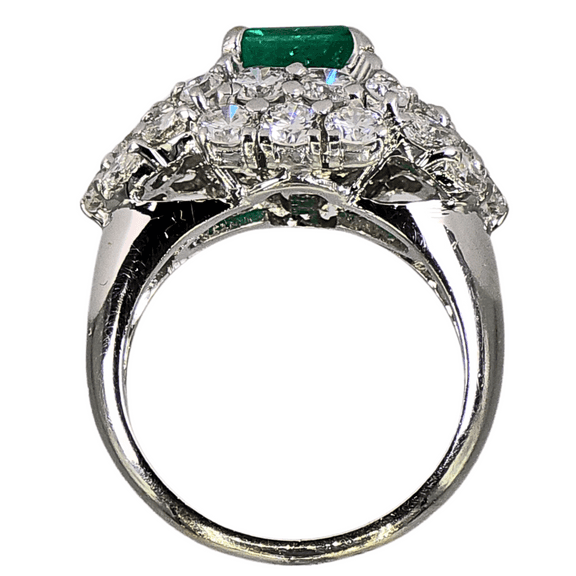 18K White Gold- Round Pear & Marquise Natural Diamond - Natural Emerald: Ring