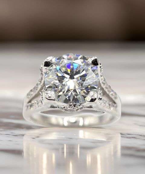 14 Kt White Gold Plate Sparkling 5.75 CT Lab Simulated Diamond  Engagement Ring