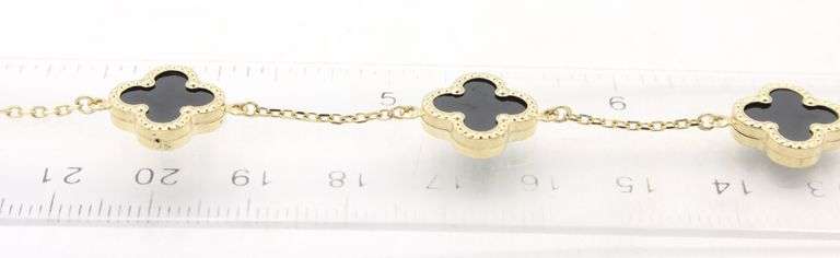 Lovely 14K Yellow Gold 5 Motif Black Onyx Bracelet