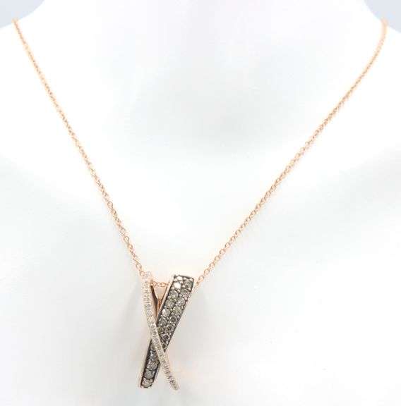 14kt Rose gold LeVian fancy brown diamond crossover pendant on chain