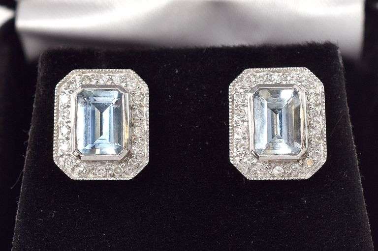 Ravishing Aquamarine and Diamond Earrings in 14K White Gold