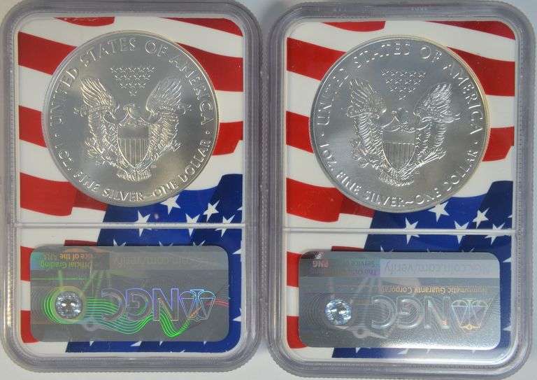 2 NGC MS70 special Emergency Production American Silver Eagles, 2021(P) & 2021(S)
