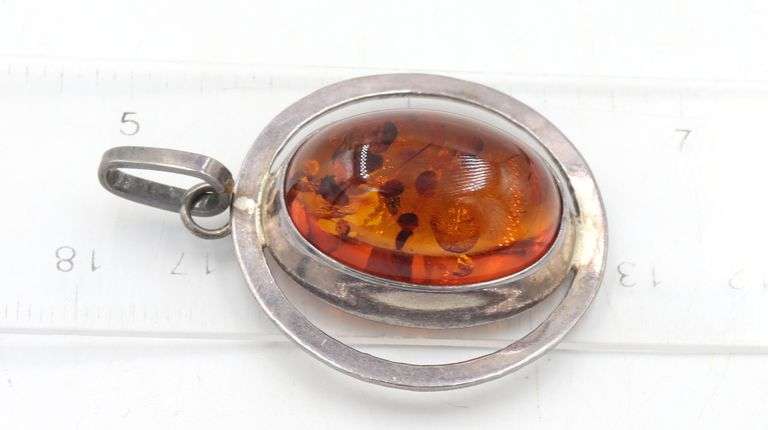 Group lot of 3 Vintage 925 sterling silver Amber pendants