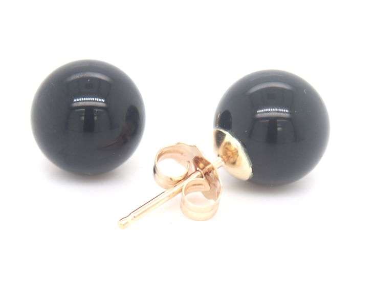 14kt Yellow gold 8mm black onyx stud earrings