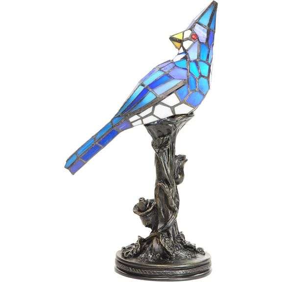 Tiffany Style Stained Glass Blue Bird Accent Lamp