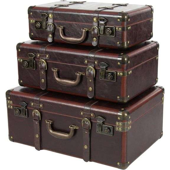 Set of 3 Vintage Faux Leather Nesting Trunks