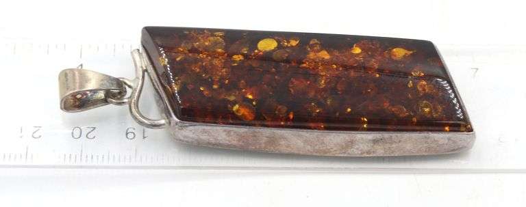Lot of 2 Vintage 925 sterling silver Amber pendants