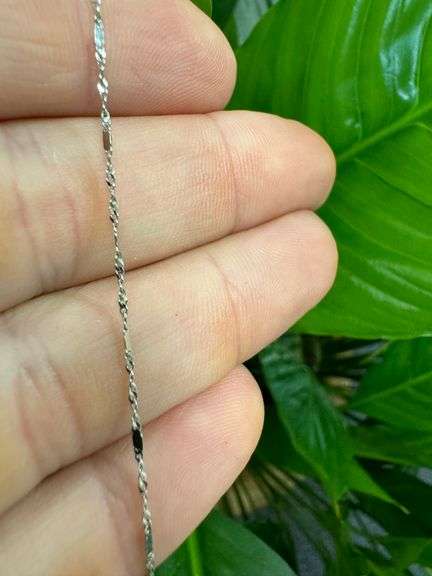 10k White Gold Solid Singapore Bar Chain Rope Twisted Curb Link 1.4mm Necklace 18"