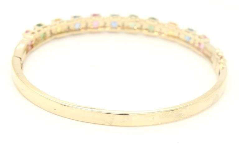 14kt Yellow gold 3.50ctw multi color sapphire and diamond bangle