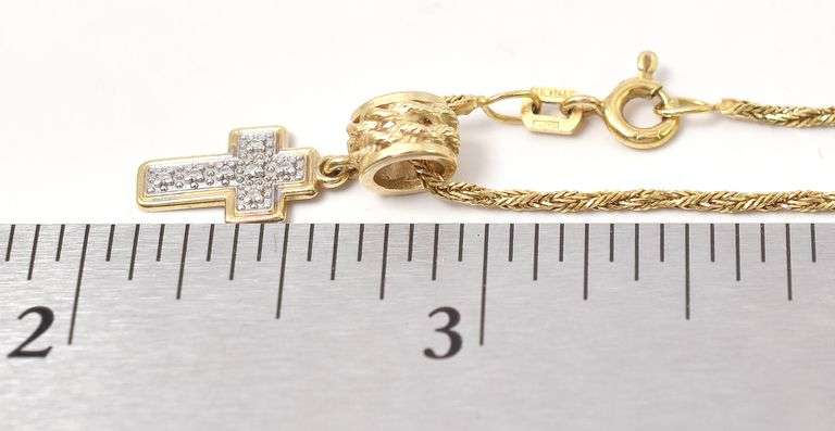 Holy 14K Yellow and White Gold Diamond Cross Pendant Necklace