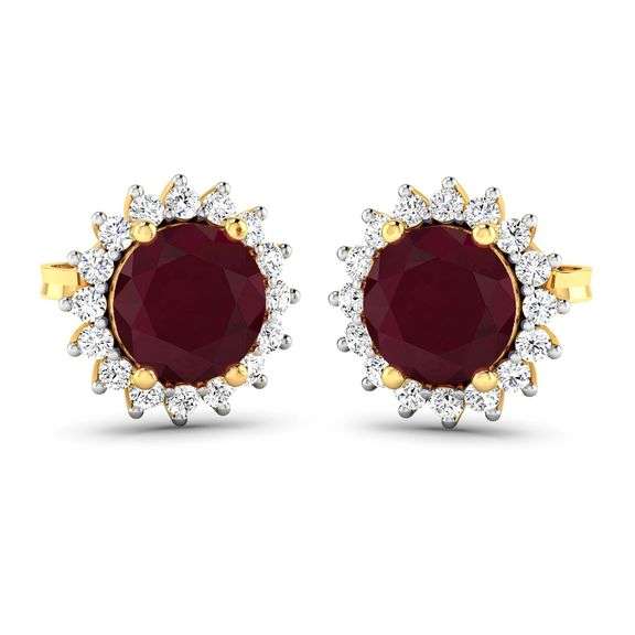 14KT Yellow Gold 2.1ctw Ruby and Diamond Earrings
