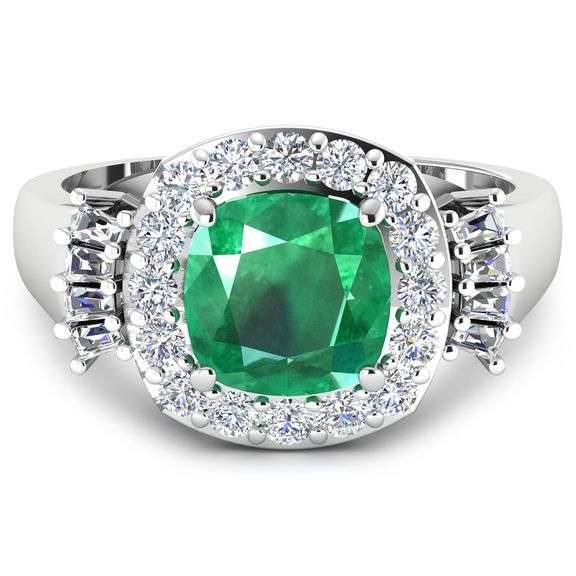 14KT White Gold 2.07ct Zambian Emerald and Diamond Ring