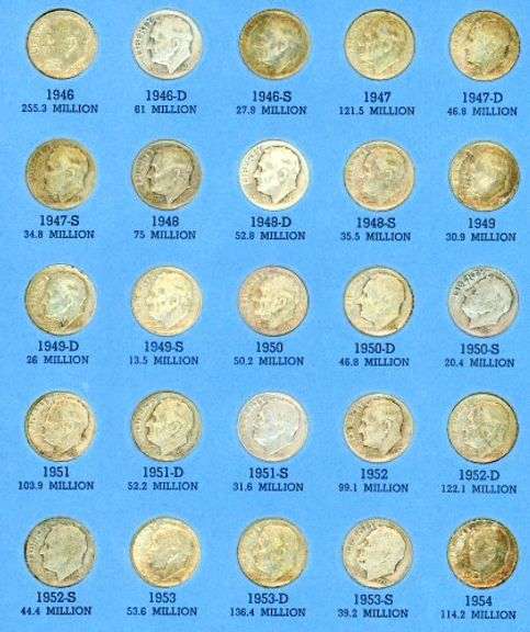 Complete Set of Silver Roosevelt Dimes in Album