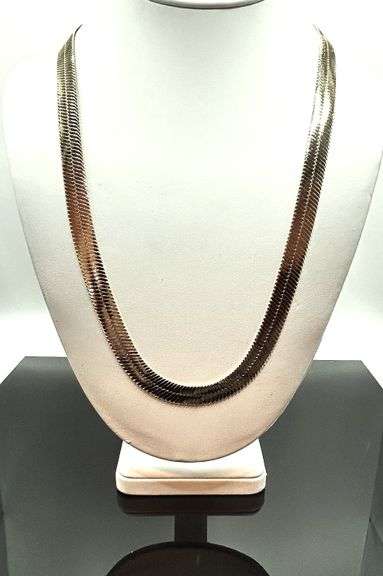 Huge 127.7 Gram 14 K Gold Plated Tri-Layered Herringbone Necklace