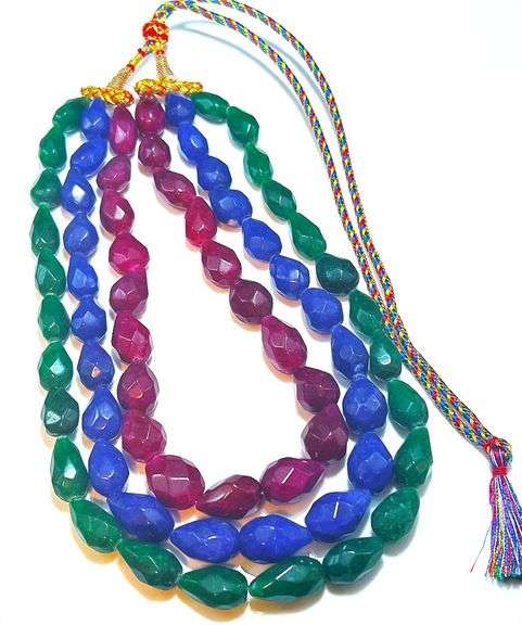 Beautiful Large 1311.50 Ctw Mined From The Earth Natural Ruby, Blue Sapphire and Emerald Necklace