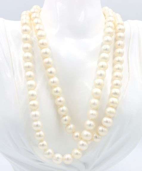 Set of white freshwater pearl double strand necklace and matching bracelet