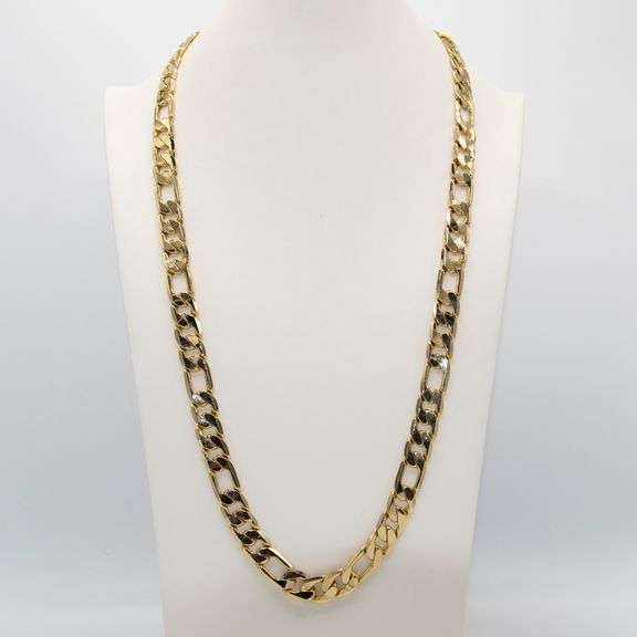 Huge 125.5 Grams 14 Kt Gold Plated Figaro Chain Necklace