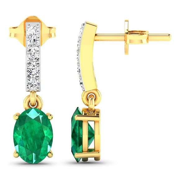 14KT Yellow Gold 1.12ctw Zambian Emerald and Diamond Earrings