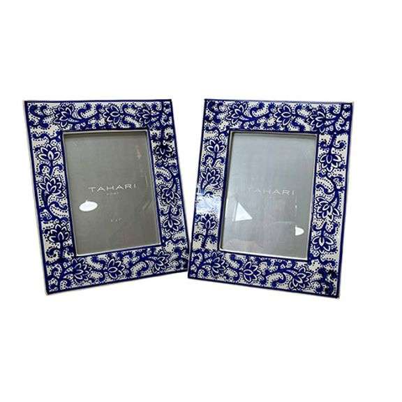 Pair of Blue and White Ceramic 5x7 Photo Frames Chinoiserie Style