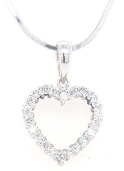 14kt White gold diamond heart shaped pendant on chain
